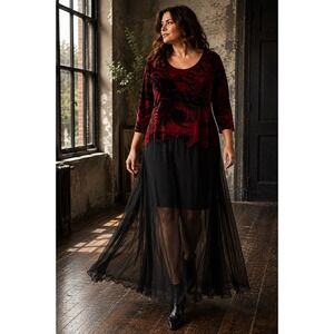 The Pyramid Collection Velvet Chiffon Gothic Maxi Dress Romantic Witchy 3X